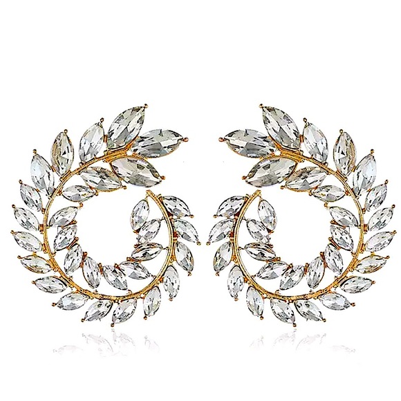 Gold Cubic Zirconia Wreath Leaf Earrings Wedding Bridal Gift - Picture 3 of 3